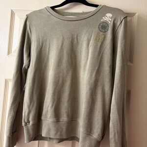 SoulCycle Olive Sweater with Skull and Wheel Design